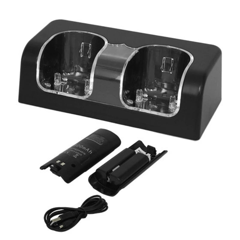 2-in-1 Charging Station for Wii U Wi Remote Controller, with 2 Rechargeable Battery Packs