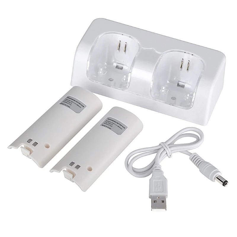 2-in-1 Charging Station for Wii U Wi Remote Controller, with 2 Rechargeable Battery Packs