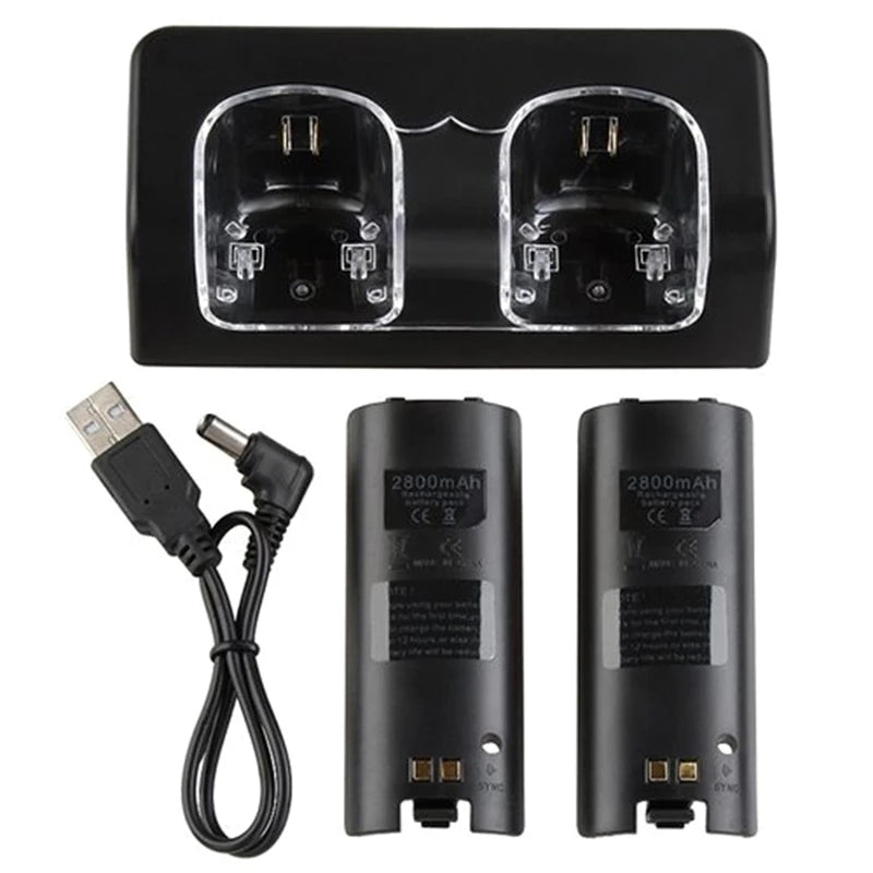 2-in-1 Charging Station for Wii U Wi Remote Controller, with 2 Rechargeable Battery Packs