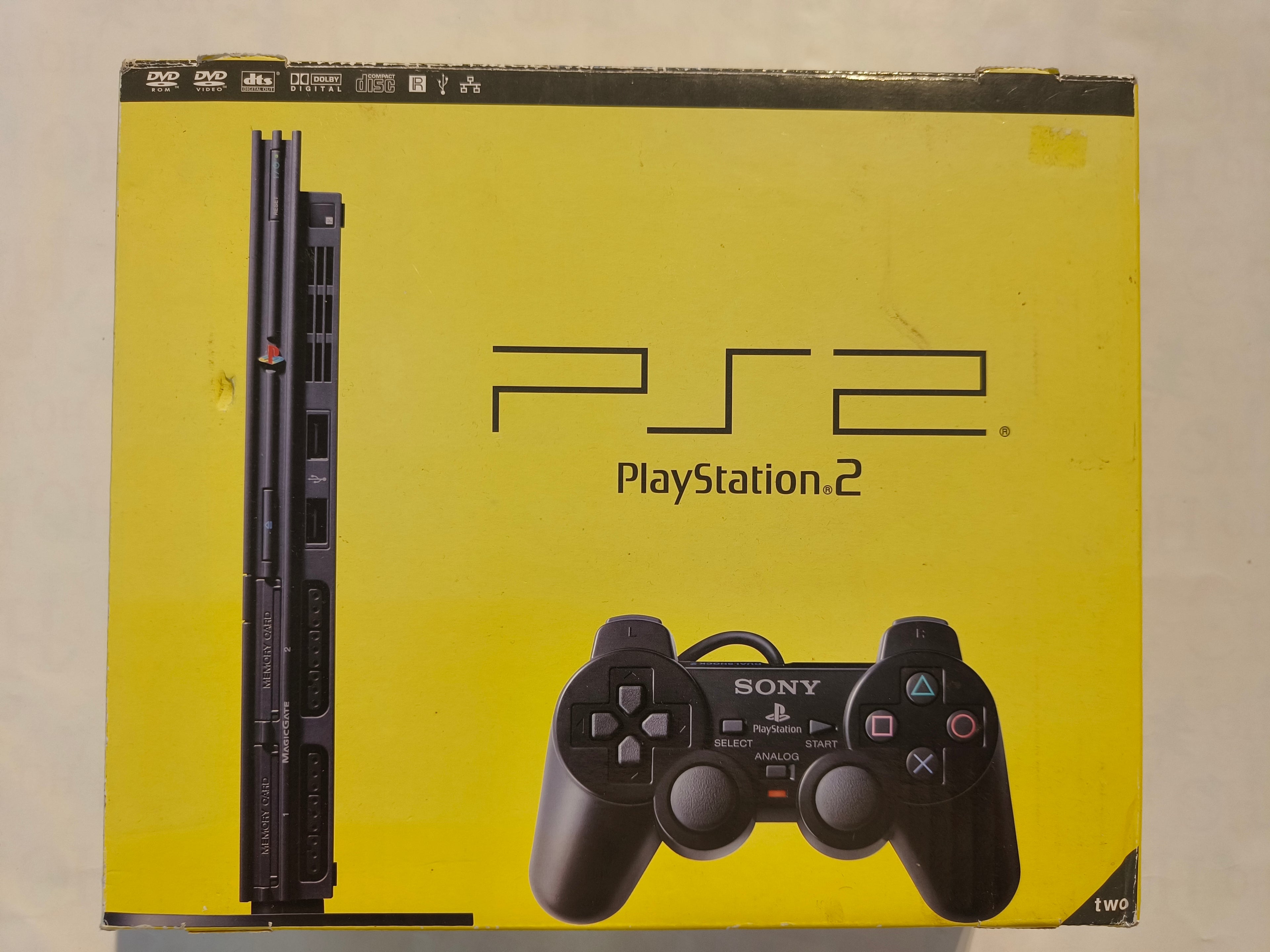 PlayStation 2 Slim Sort - in box - Næsten som NY!