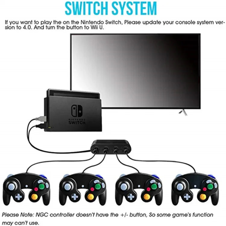 NGC Controller Adapter For Switch1/OLED/LITE Game-cube Converter TO WII U/PC/Support Turbo and Vibration 4 Ports Game Converter
