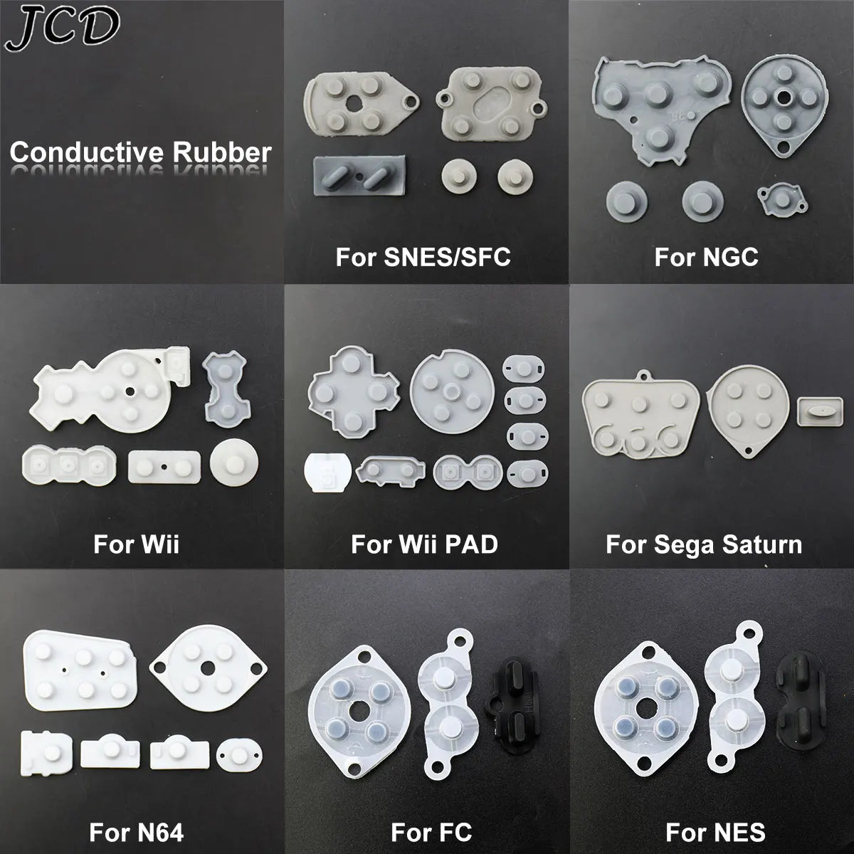 JCD 2set Rubber Conductive Buttons For NES/ FC /SNES / SFC /Wii PAD /N64/ NGC  /Sega Saturn Controller Silicone Pads Replacement