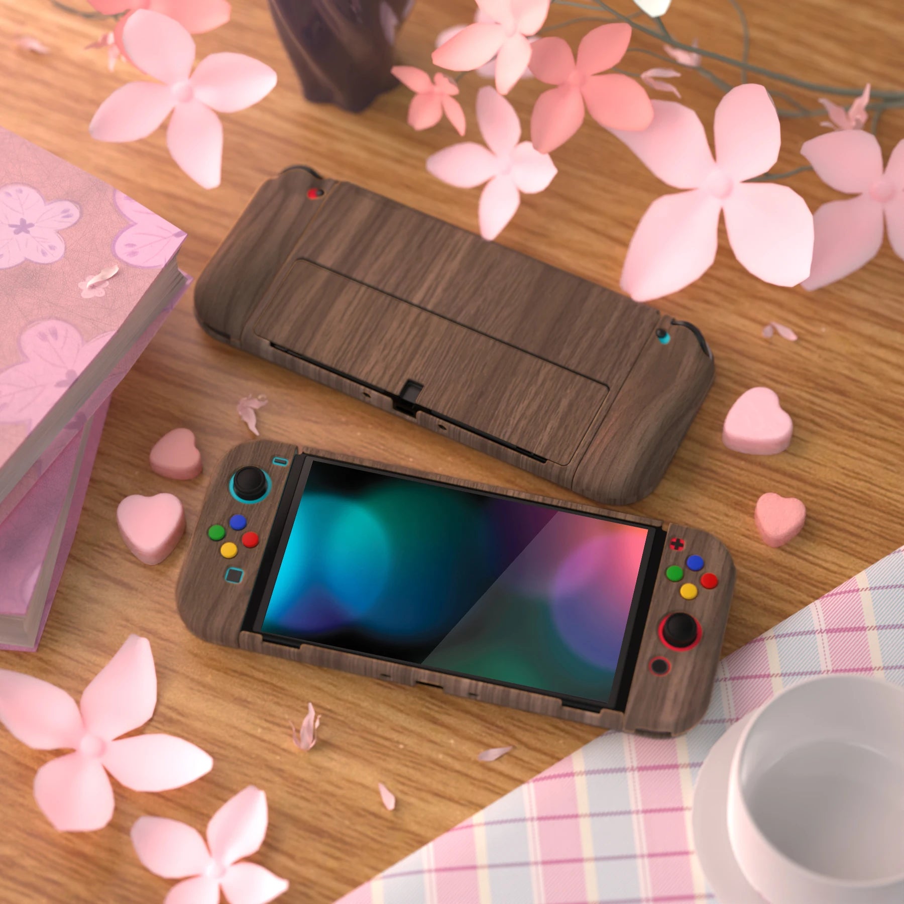 PlayVital AlterGrips Protective Slim Case Hard Shell for NS Switch OLED W/Thumb Grips & Button Caps - Classics SNES Style