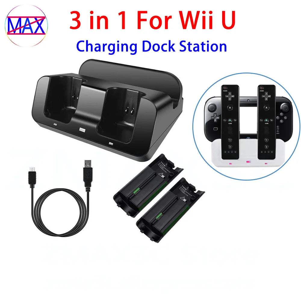 3 In 1 Charging Dock Station For Wii U Pad For WIIU Remote Controller Charge Base Stand With LED Indicator