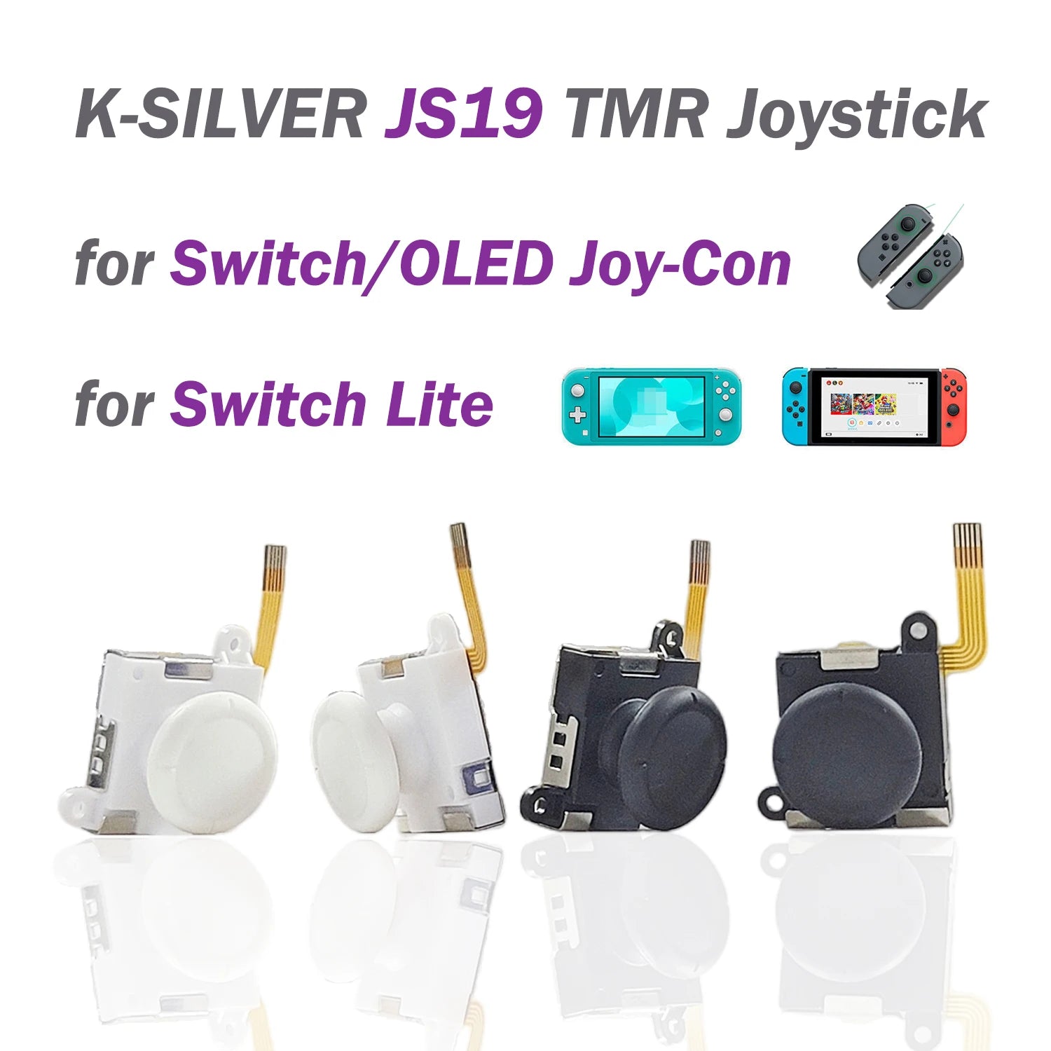 2/4/10pcs K-SILVER JS19 TMR Electromagnetic Joystick for Switch/NS OLED JoyCon NS Lite Replacement 3D Analog White ThumbStick