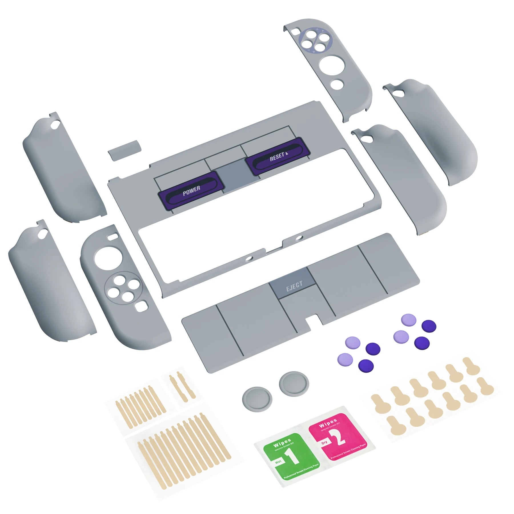 PlayVital AlterGrips Protective Slim Case Hard Shell for NS Switch OLED W/Thumb Grips & Button Caps - Classics SNES Style
