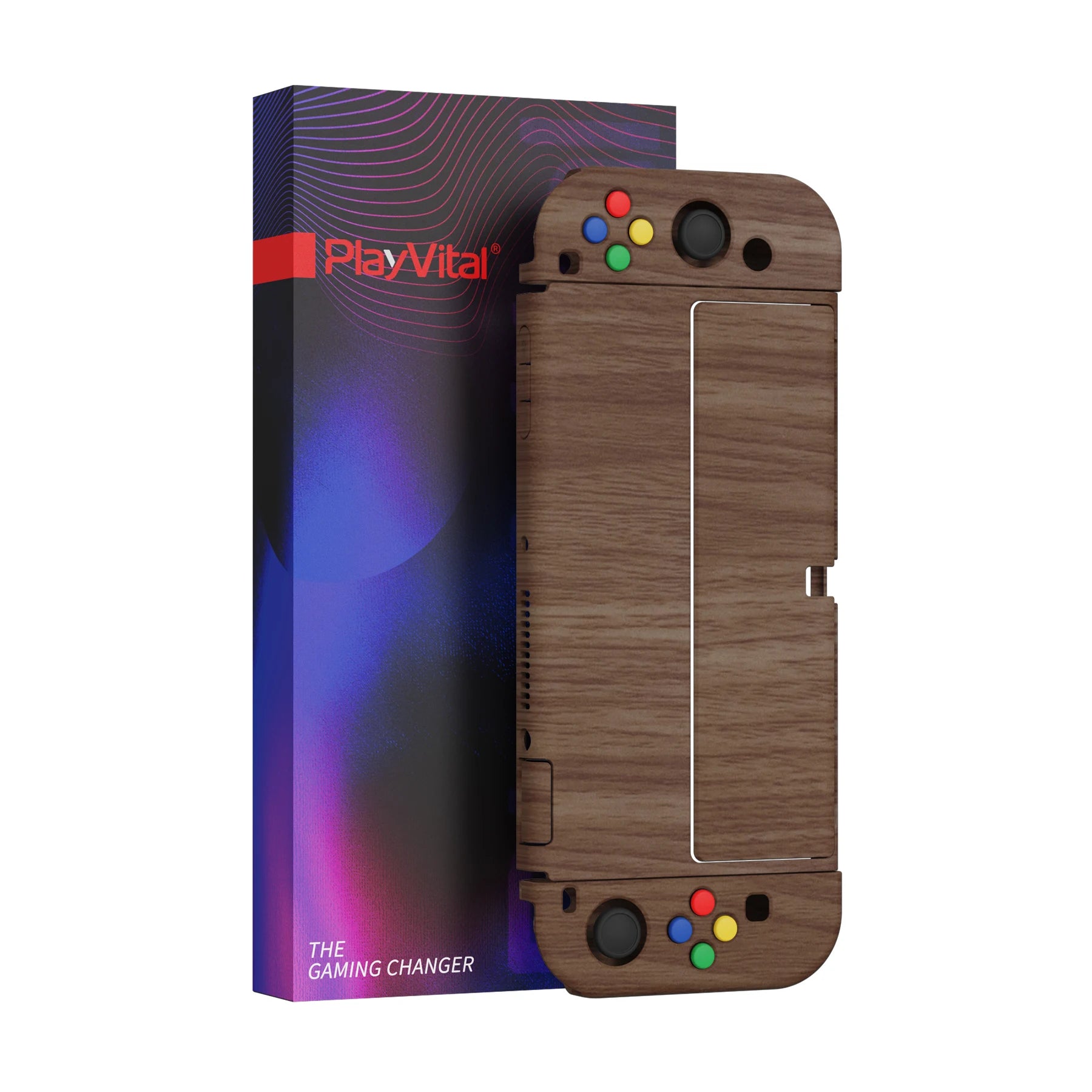 PlayVital AlterGrips Protective Slim Case Hard Shell for NS Switch OLED W/Thumb Grips & Button Caps - Classics SNES Style