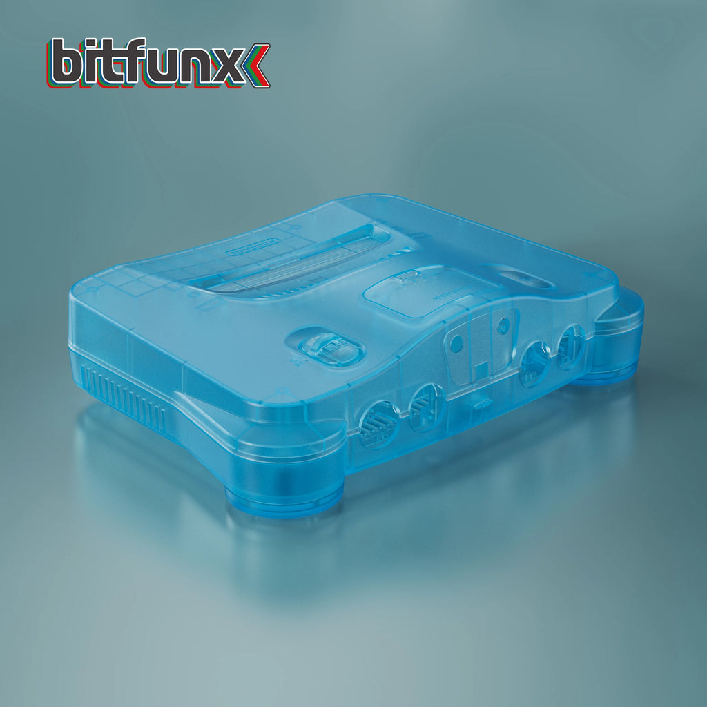 Bitfunx Transparent Ice Blue N64 Replacement Shell Protective Housing for Nintendo64 Retro Game Console All Version