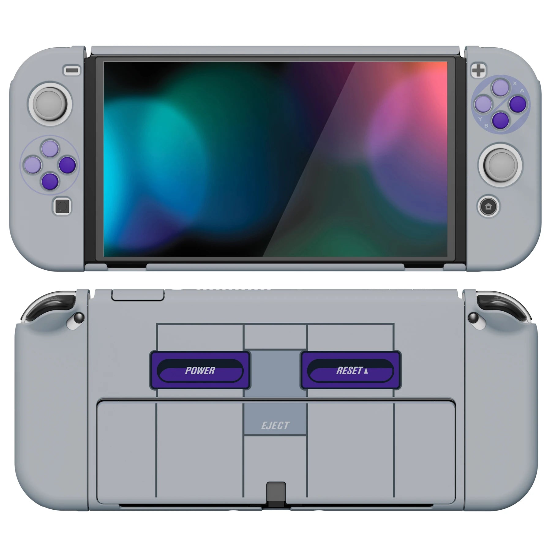 PlayVital AlterGrips Protective Slim Case Hard Shell for NS Switch OLED W/Thumb Grips & Button Caps - Classics SNES Style