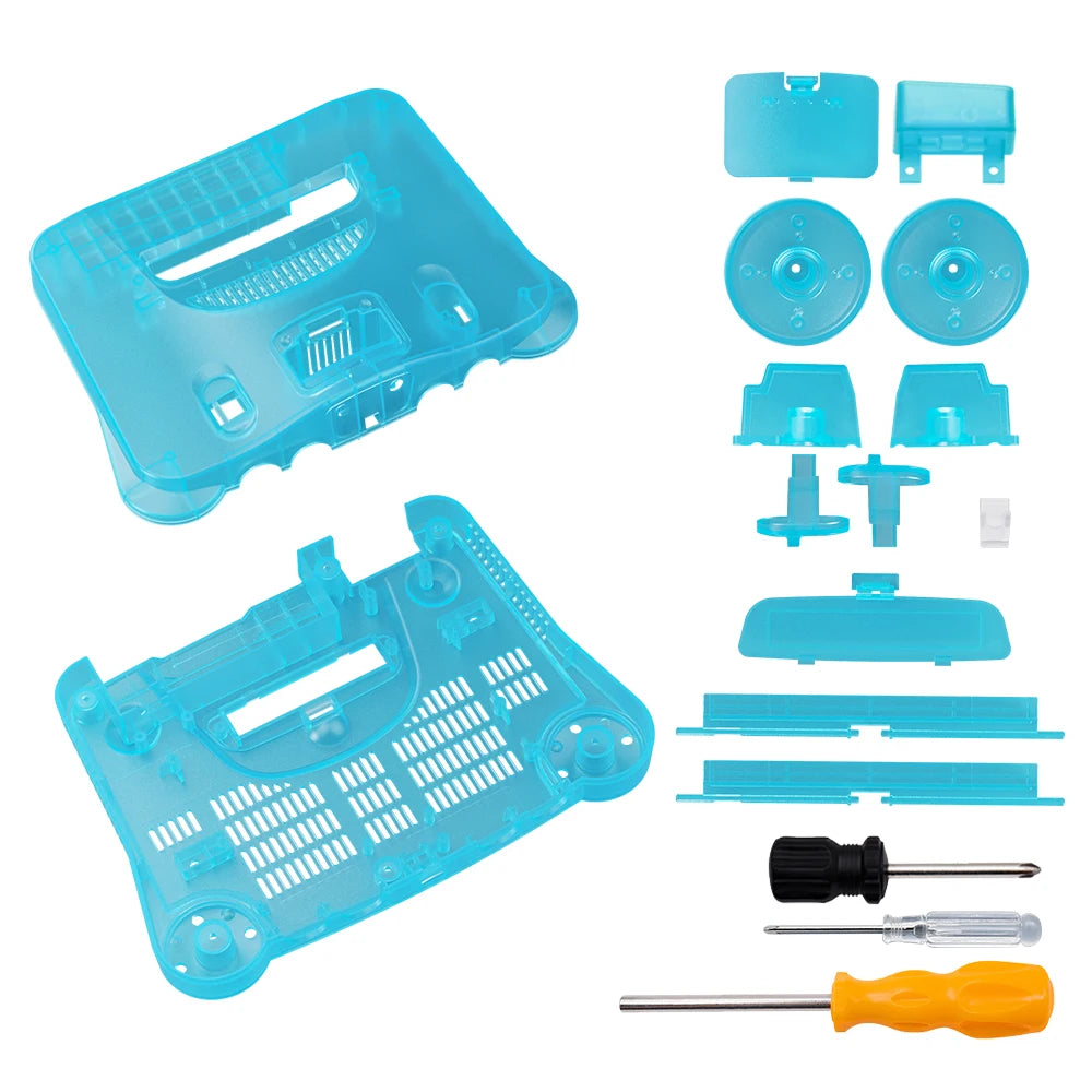 Bitfunx Transparent Ice Blue N64 Replacement Shell Protective Housing for Nintendo64 Retro Game Console All Version