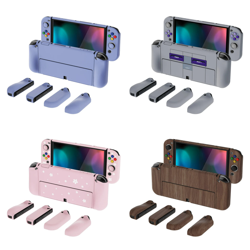PlayVital AlterGrips Protective Slim Case Hard Shell for NS Switch OLED W/Thumb Grips & Button Caps - Classics SNES Style