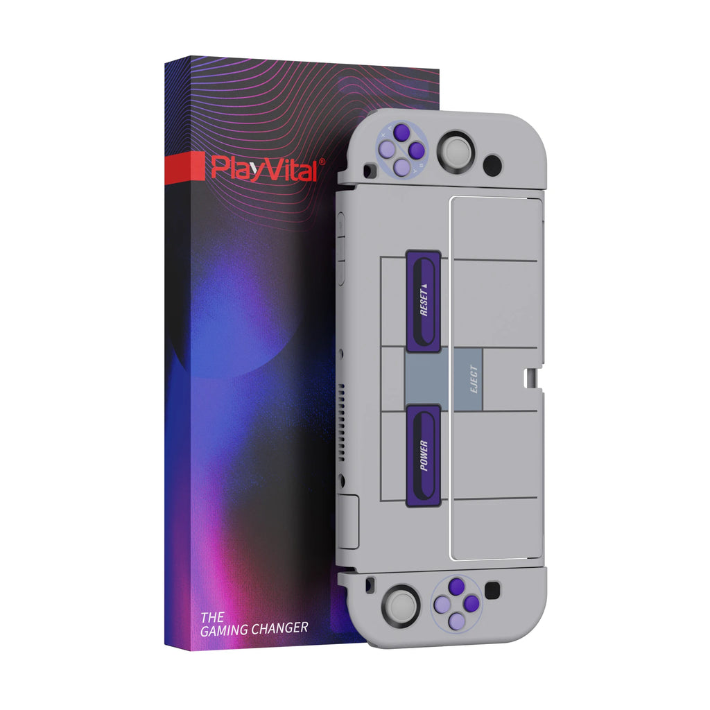 PlayVital AlterGrips Protective Slim Case Hard Shell for NS Switch OLED W/Thumb Grips & Button Caps - Classics SNES Style