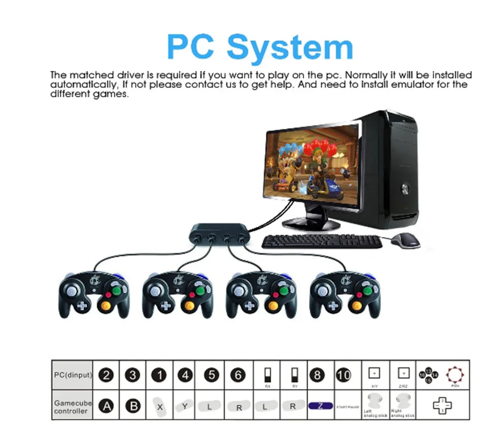 NGC Controller Adapter For Switch1/OLED/LITE Game-cube Converter TO WII U/PC/Support Turbo and Vibration 4 Ports Game Converter