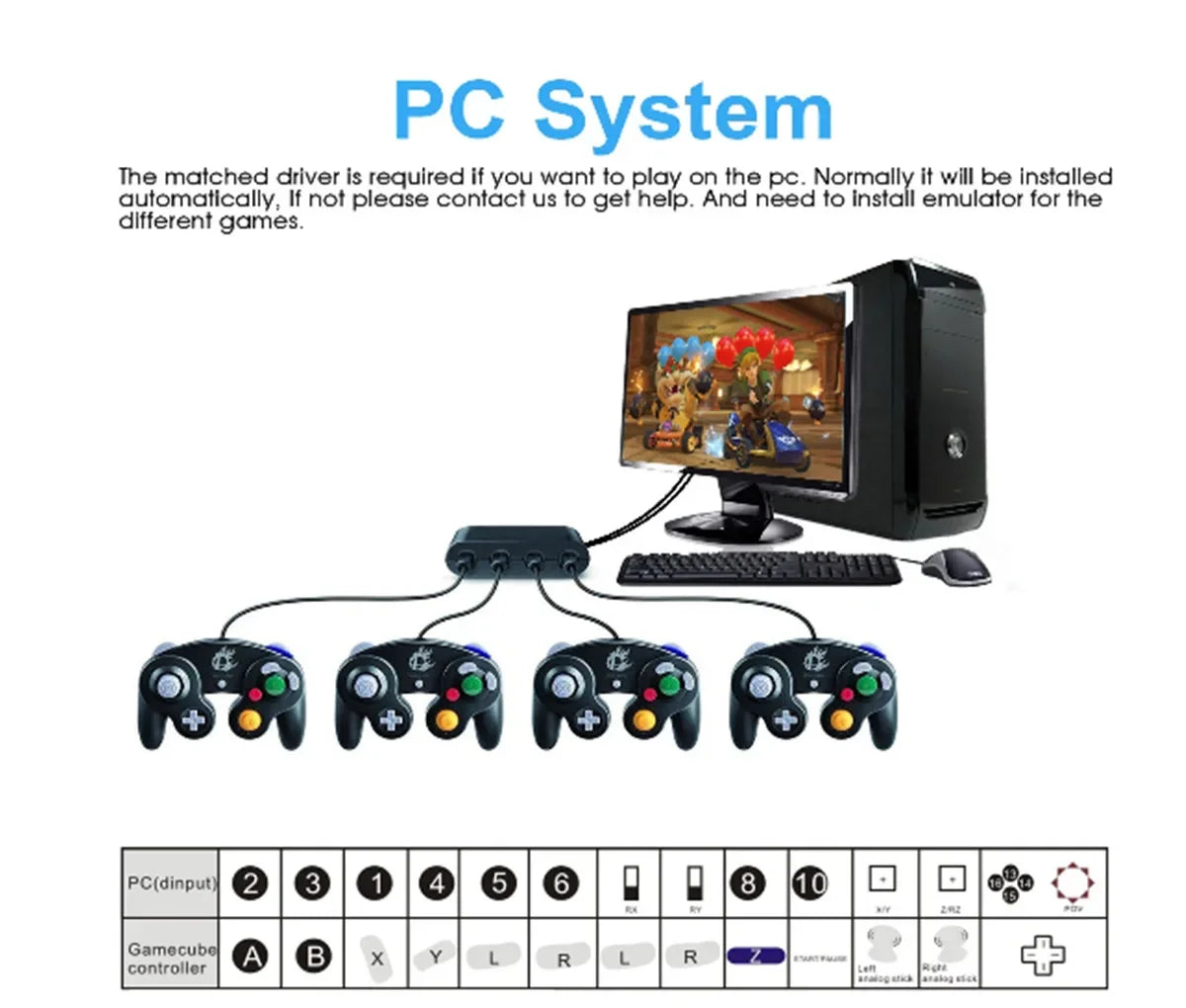 NGC Controller Adapter For Switch1/OLED/LITE Game-cube Converter TO WII U/PC/Support Turbo and Vibration 4 Ports Game Converter