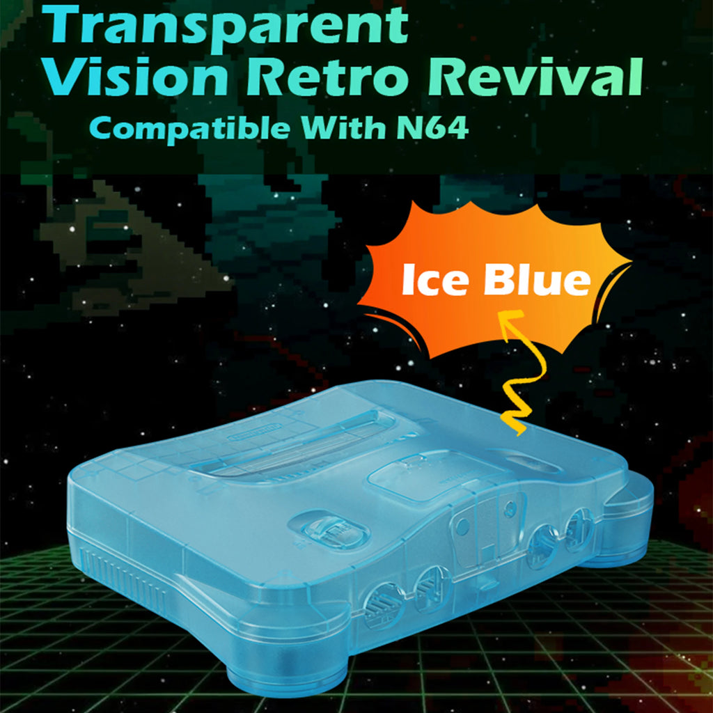 Bitfunx Transparent Ice Blue N64 Replacement Shell Protective Housing for Nintendo64 Retro Game Console All Version