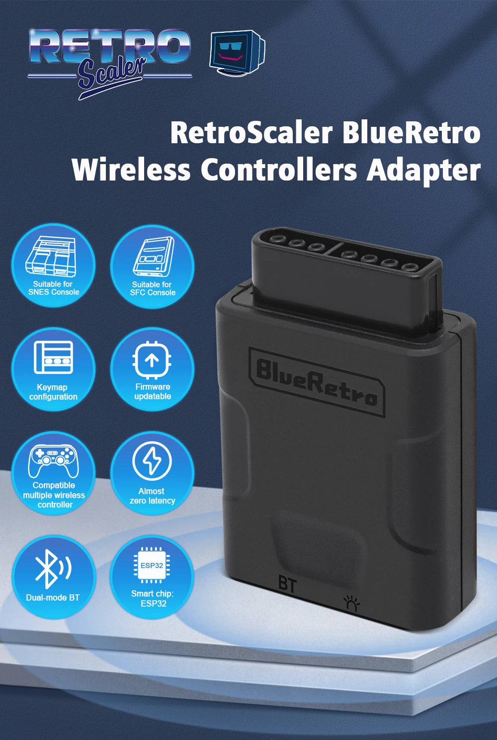 RetroScaler Blueretro Wireless Controller Adapter For SNES SFC Console to PS4 PS5 Switch Pro Switch Joycon Xbox One S Controller