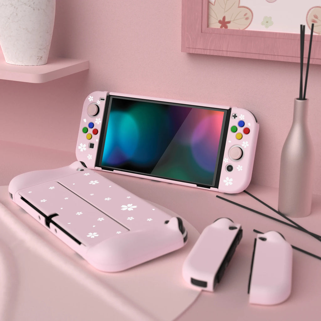 PlayVital AlterGrips Protective Slim Case Hard Shell for NS Switch OLED W/Thumb Grips & Button Caps - Classics SNES Style