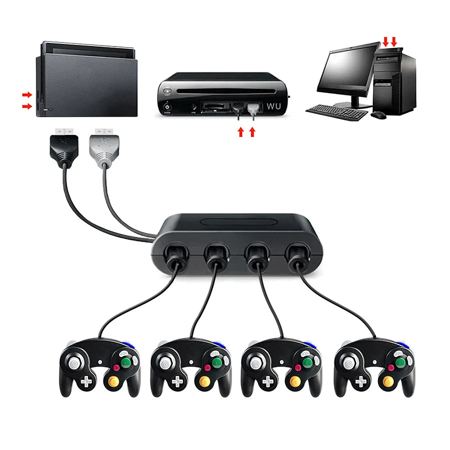 NGC Controller Adapter For Switch1/OLED/LITE Game-cube Converter TO WII U/PC/Support Turbo and Vibration 4 Ports Game Converter