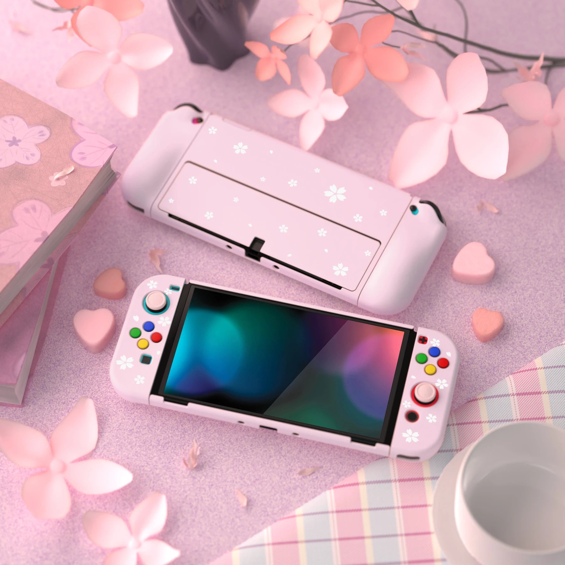 PlayVital AlterGrips Protective Slim Case Hard Shell for NS Switch OLED W/Thumb Grips & Button Caps - Classics SNES Style