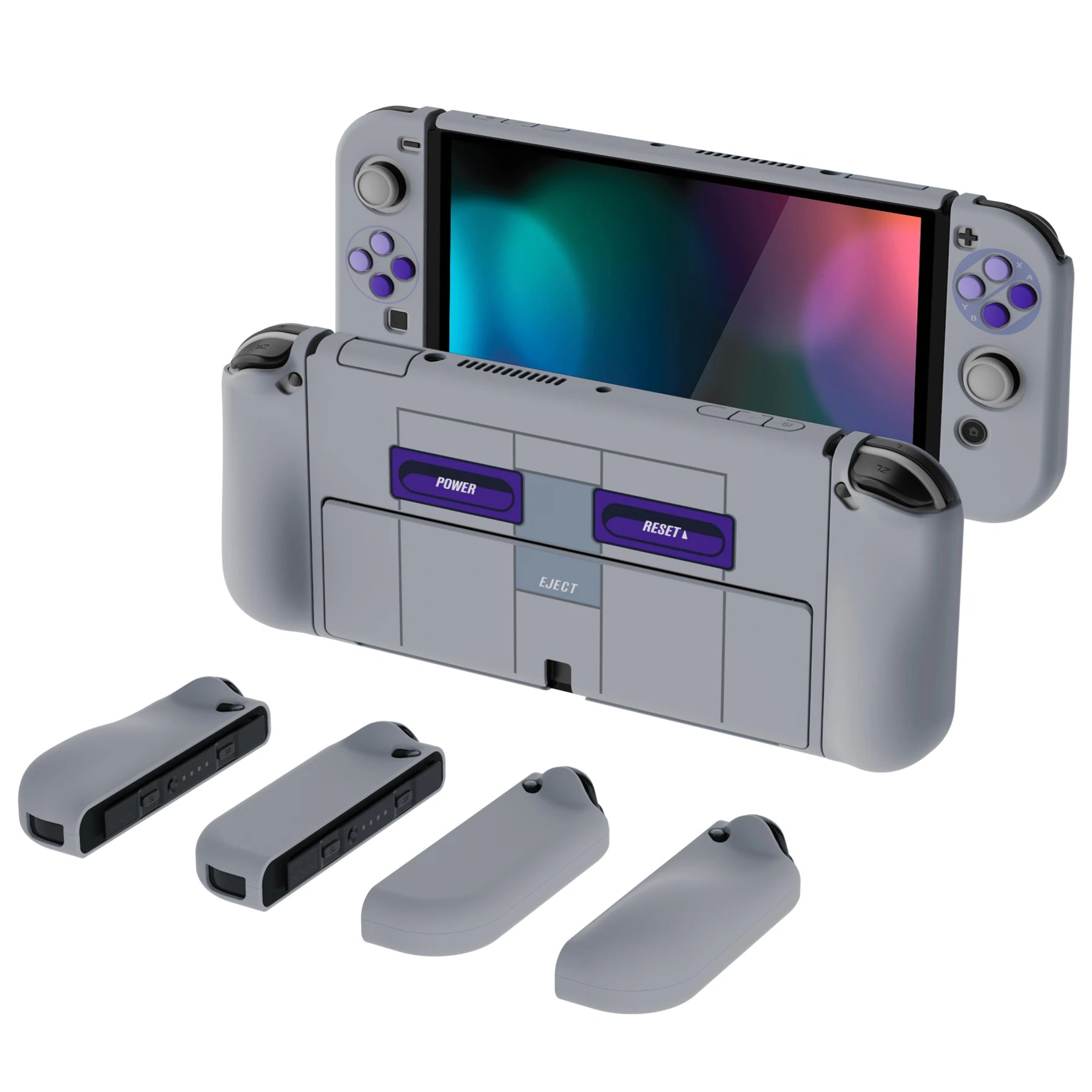 PlayVital AlterGrips Protective Slim Case Hard Shell for NS Switch OLED W/Thumb Grips & Button Caps - Classics SNES Style