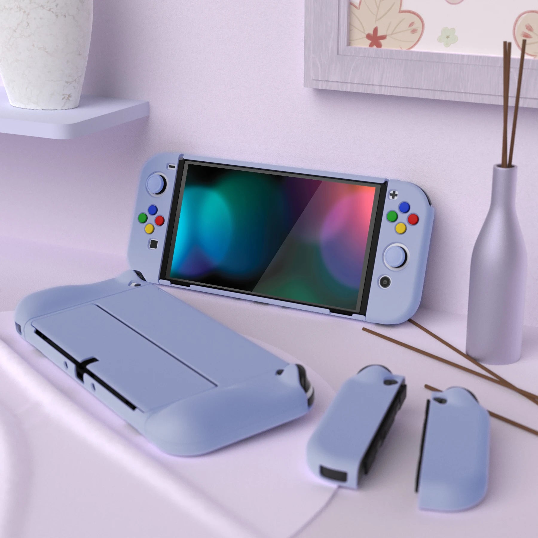 PlayVital AlterGrips Protective Slim Case Hard Shell for NS Switch OLED W/Thumb Grips & Button Caps - Classics SNES Style