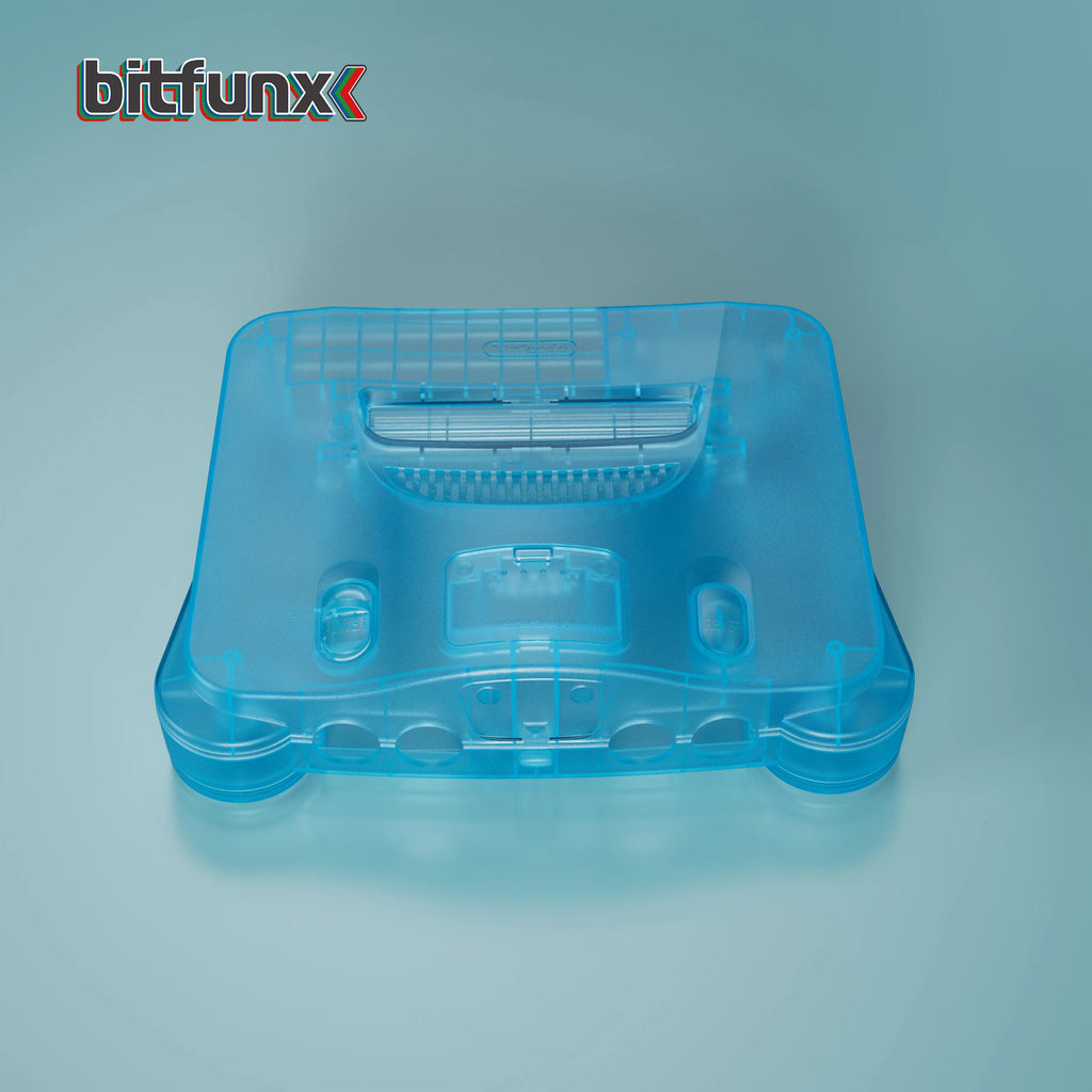 Bitfunx Transparent Ice Blue N64 Replacement Shell Protective Housing for Nintendo64 Retro Game Console All Version